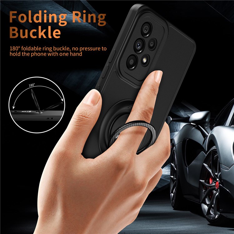 For Samsung Galaxy A73 5G Ring Kickstand Design Shockproof Hard PC+ TPU Hybrid Case Cover Cell Phone Cover - Black/Black-3