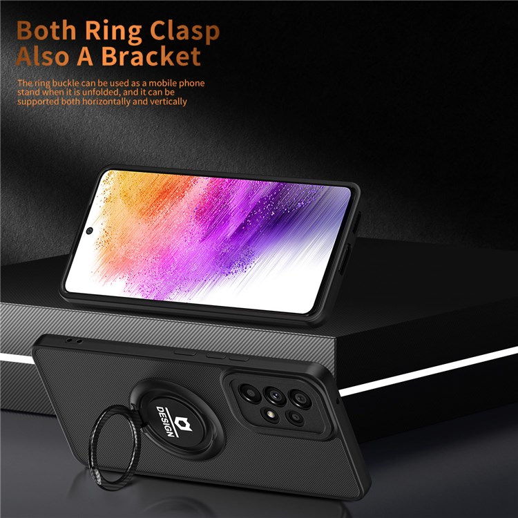 For Samsung Galaxy A73 5G Ring Kickstand Design Shockproof Hard PC+ TPU Hybrid Case Cover Cell Phone Cover - Black/Black-4