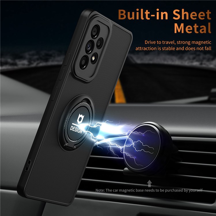 For Samsung Galaxy A73 5G Ring Kickstand Design Shockproof Hard PC+ TPU Hybrid Case Cover Cell Phone Cover - Black/Black-5