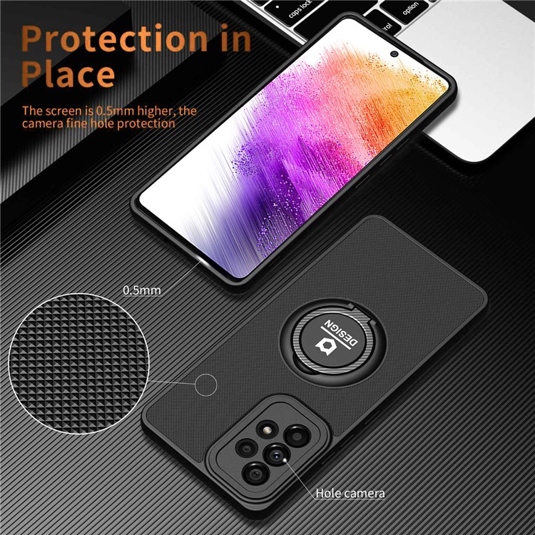 For Samsung Galaxy A73 5G Ring Kickstand Design Shockproof Hard PC+ TPU Hybrid Case Cover Cell Phone Cover - Black/Black-6