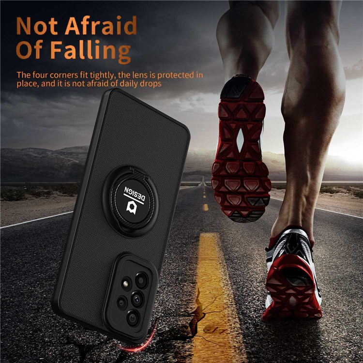 For Samsung Galaxy A73 5G Ring Kickstand Design Shockproof Hard PC+ TPU Hybrid Case Cover Cell Phone Cover - Black/Black-7