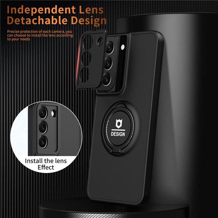 Hard PC+ TPU Phone Case, for Samsung Galaxy S22 5G Shockproof Back Mobile Cover Protective Shell with Ring Kickstand - Black/Black-2