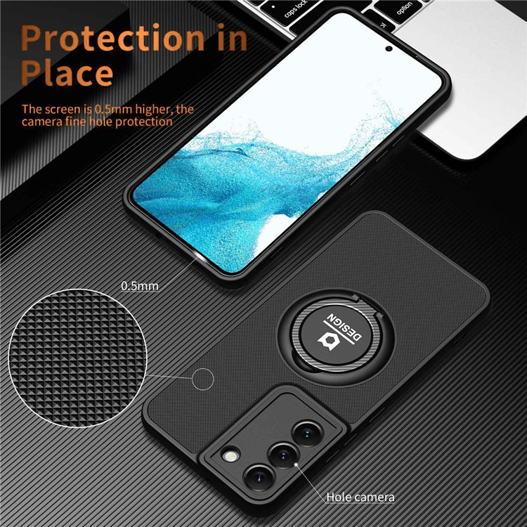 Hard PC+ TPU Phone Case, for Samsung Galaxy S22 5G Shockproof Back Mobile Cover Protective Shell with Ring Kickstand - Black/Black-6