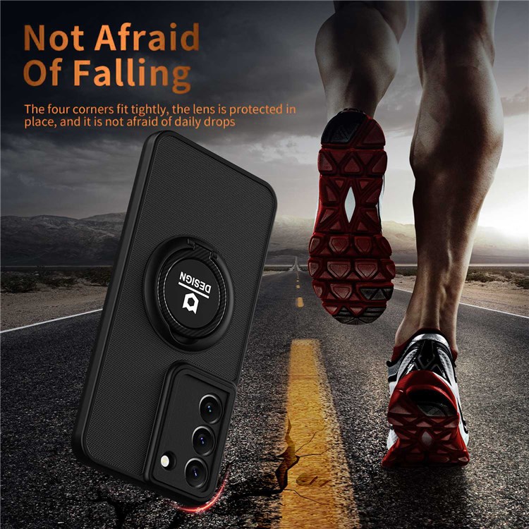 Hard PC+ TPU Phone Case, for Samsung Galaxy S22 5G Shockproof Back Mobile Cover Protective Shell with Ring Kickstand - Black/Black-7