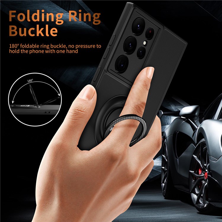 Ring Kickstand Design Hybrid Mobile Cases, for Samsung Galaxy S22 Ultra 5G Anti-falling Phone Cover Shell Protector - Black/Black-3