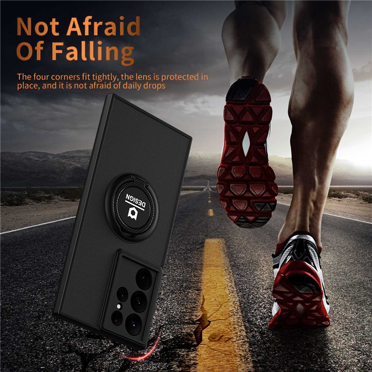 Ring Kickstand Design Hybrid Mobile Cases, for Samsung Galaxy S22 Ultra 5G Anti-falling Phone Cover Shell Protector - Black/Black-7