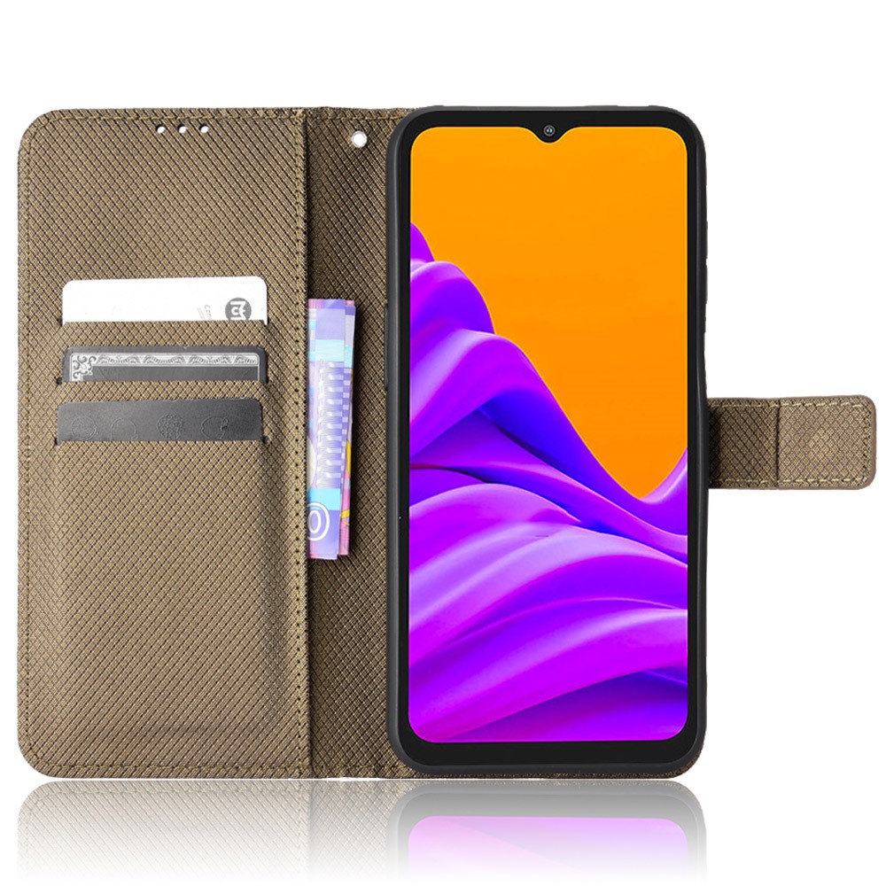 Diamond Texture Case for Samsung Galaxy Xcover6 Pro 5G, Stand Design Leather Wallet Style Phone Protector with Strap - Brown-2