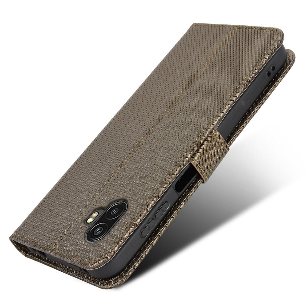 Diamond Texture Case for Samsung Galaxy Xcover6 Pro 5G, Stand Design Leather Wallet Style Phone Protector with Strap - Brown-5