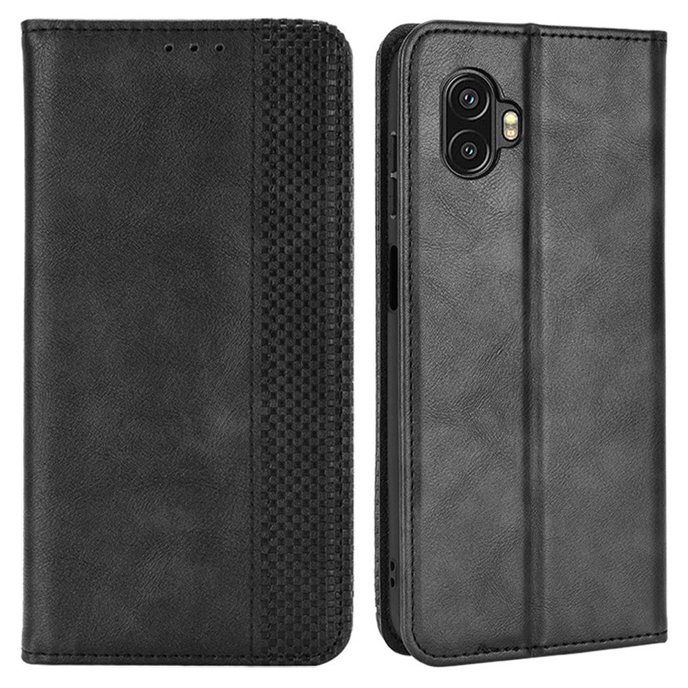 For Samsung Galaxy Xcover6 Pro 5G PU Leather Anti-scratch Phone Case Retro Texture Stand Wallet Feature Protective Cover - Black-1