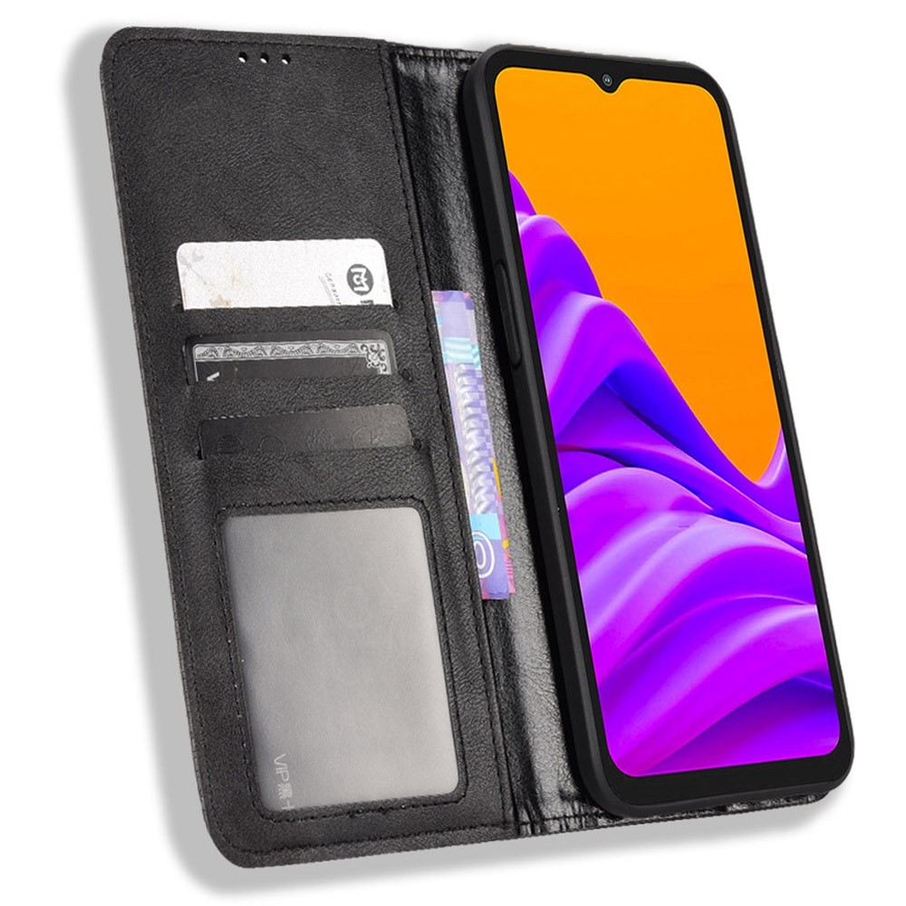For Samsung Galaxy Xcover6 Pro 5G PU Leather Anti-scratch Phone Case Retro Texture Stand Wallet Feature Protective Cover - Black-2