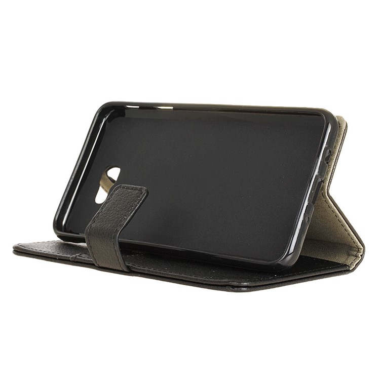Litchi Skin Leather Wallet Case for Samsung Galaxy On7 2016/J7 Prime - Black-4