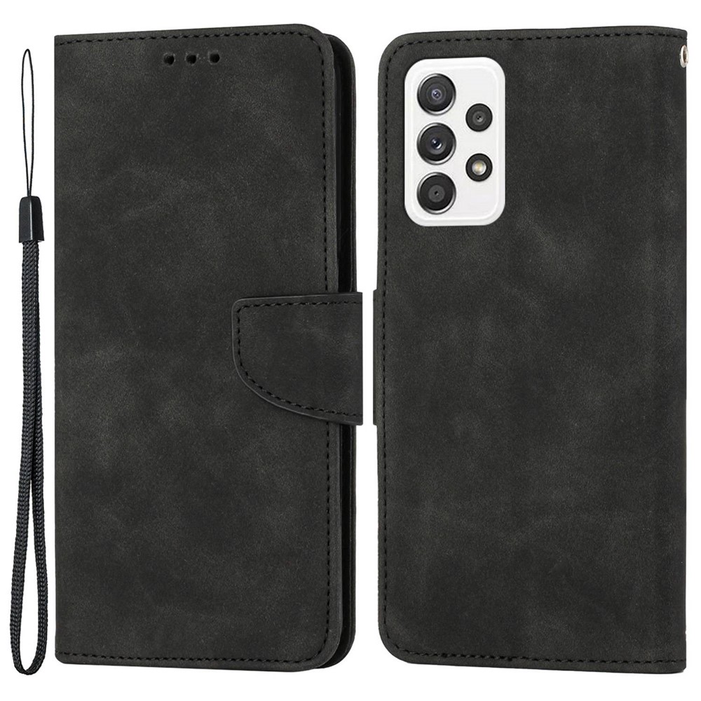 For Samsung Galaxy A52 4G/5G Well Protection Magnetic Clasp PU Leather Case Solid Color Wallet Stand Anti-scratch Phone Cover - Black-1