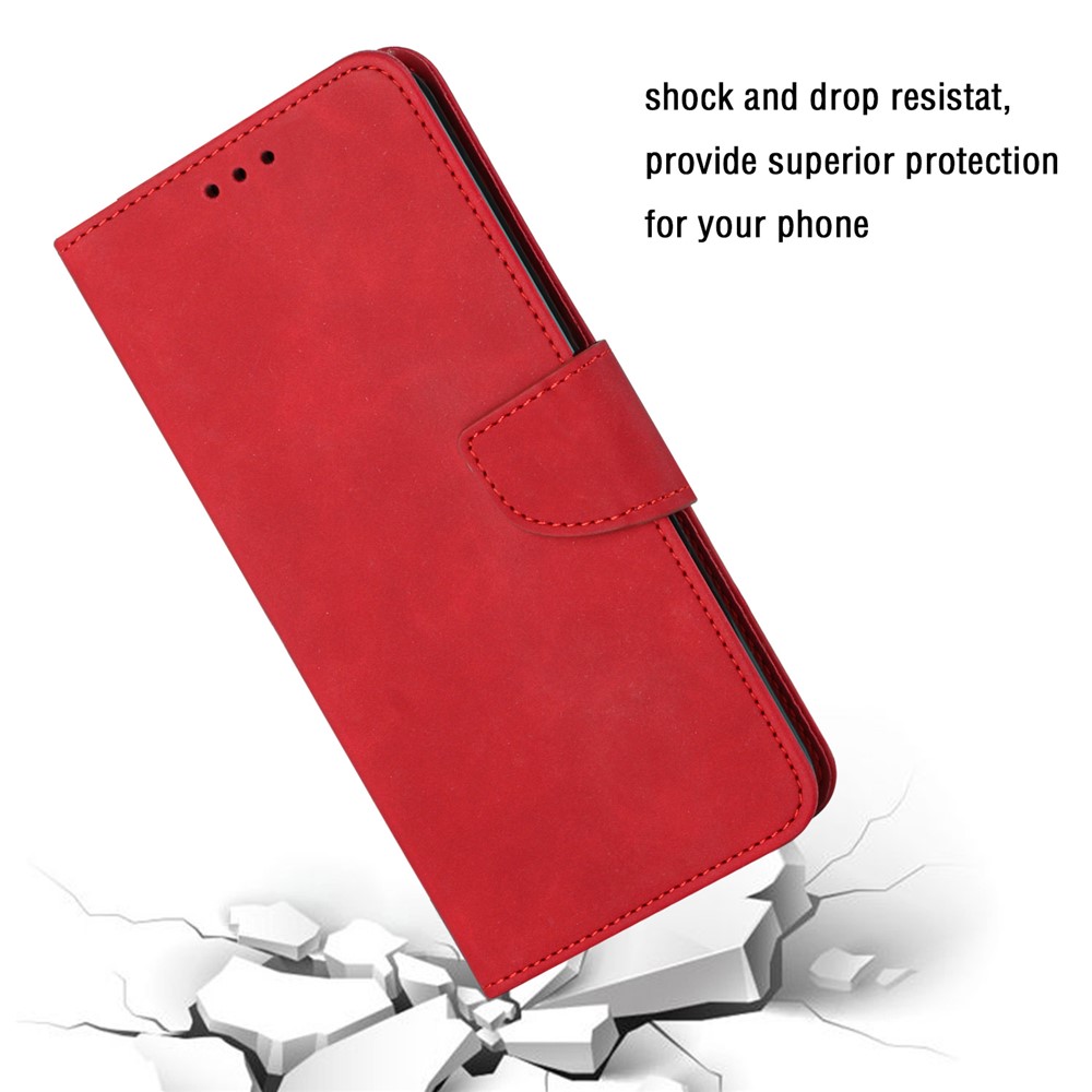 For Samsung Galaxy S22 Ultra 5G Solid Color Drop-proof Phone Case PU Leather Wallet Stand Cover - Red-4