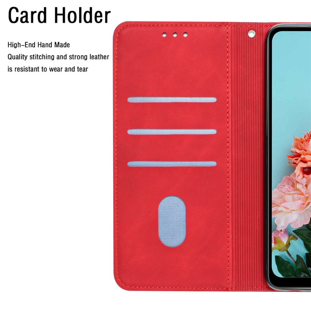 For Samsung Galaxy S22 Ultra 5G Solid Color Drop-proof Phone Case PU Leather Wallet Stand Cover - Red-6