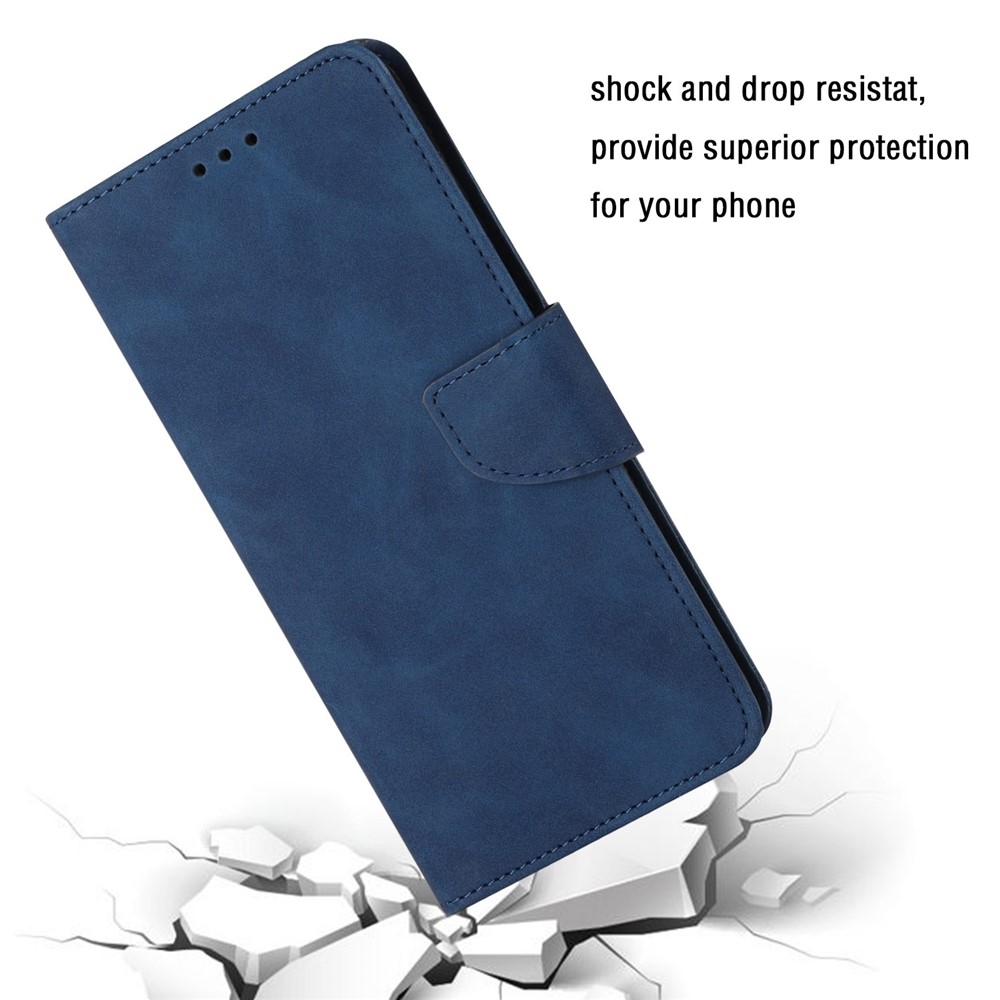 For Samsung Galaxy S22+ 5G Solid Color Drop-proof Phone Case Full Coverage PU Leather Wallet Stand Cover - Blue-4