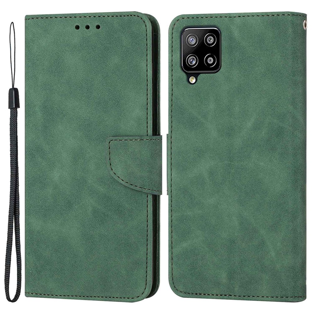 For Samsung Galaxy A22 4G (EU Version) Solid Color PU Leather Shockproof Phone Case with Wallet Stand - Green-1