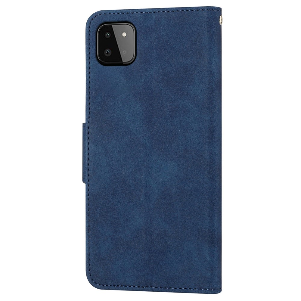 For Samsung Galaxy A22 5G (EU Version) Anti-drop Full Coverage Phone Case with Magnetic Clasp Solid Color PU Leather Phone Wallet Cover Stand - Blue-9