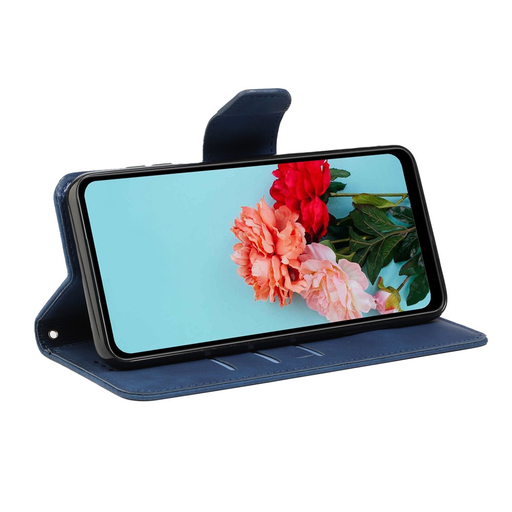 Magnetic Clasp PU Leather Case for Samsung Galaxy A33 5G, Solid Color Wallet Stand Protective Phone Cover - Blue-3