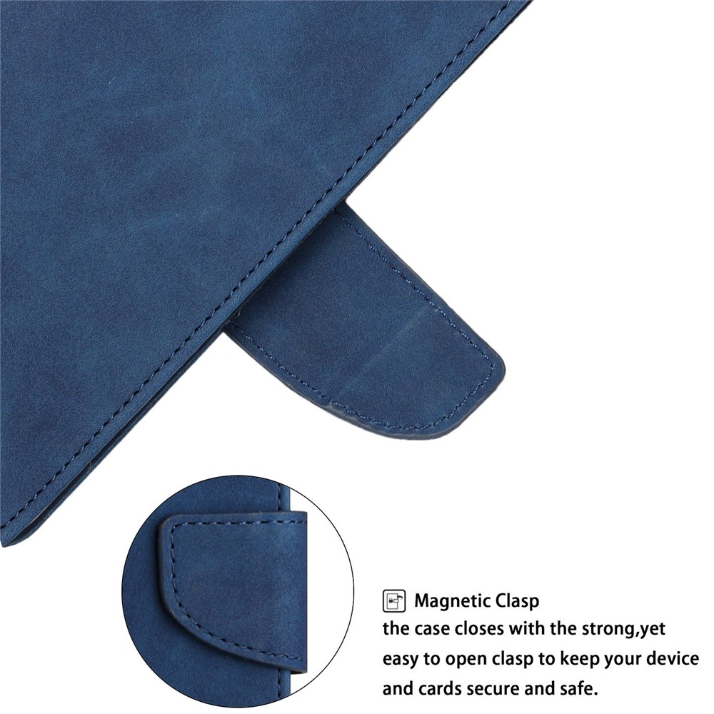 Magnetic Clasp PU Leather Case for Samsung Galaxy A33 5G, Solid Color Wallet Stand Protective Phone Cover - Blue-5