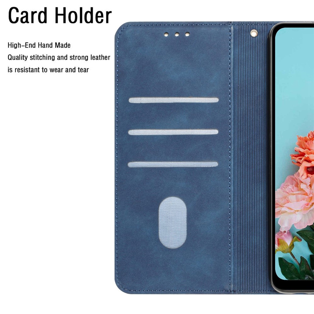 Magnetic Clasp PU Leather Case for Samsung Galaxy A33 5G, Solid Color Wallet Stand Protective Phone Cover - Blue-6