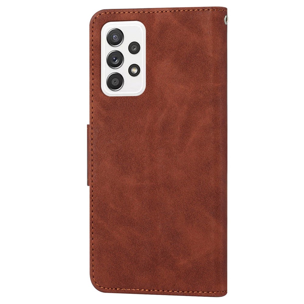 For Samsung Galaxy A53 5G Drop-proof Solid Color Calf Textured Magnetic Clasp PU Leather Case Wallet Stand Anti-scratch Phone Cover - Brown-9