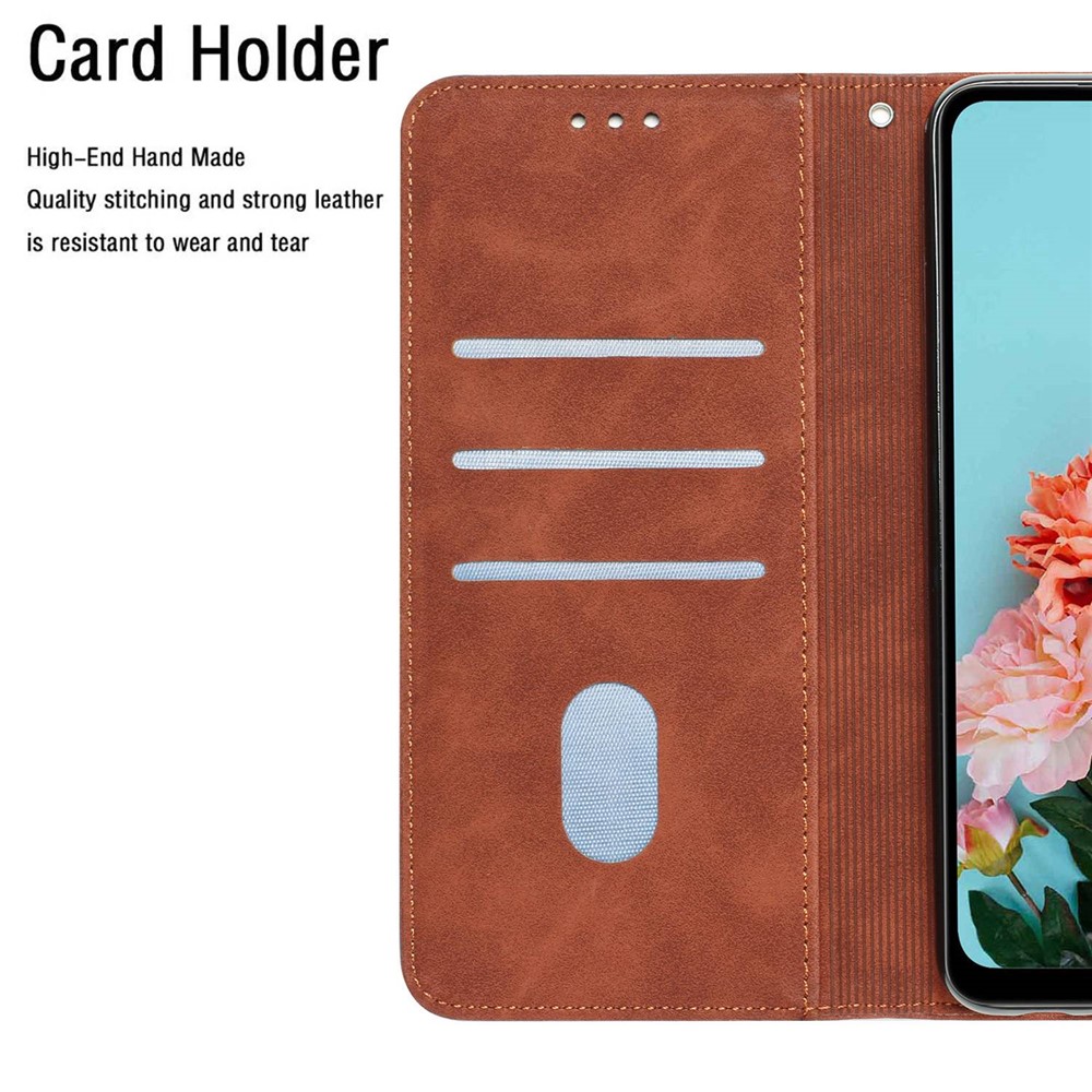 For Samsung Galaxy A13 4G Shockproof Flip PU Leather Case Well Protection Phone Cover Shell with Knife Buckle Card Holder - Brown-6
