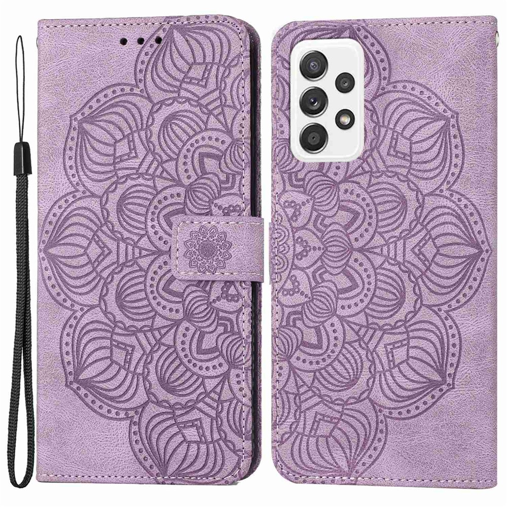 For Samsung Galaxy A52 5G/4G Magnetic Clasp PU Leather Stand Mandala Flower Imprinted Phone Case Shockproof Mobile Phone Wallet Cover - Purple-1