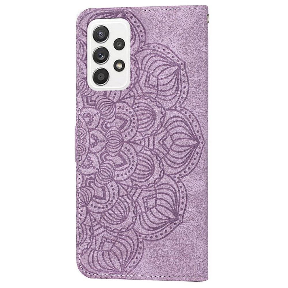For Samsung Galaxy A52 5G/4G Magnetic Clasp PU Leather Stand Mandala Flower Imprinted Phone Case Shockproof Mobile Phone Wallet Cover - Purple-10