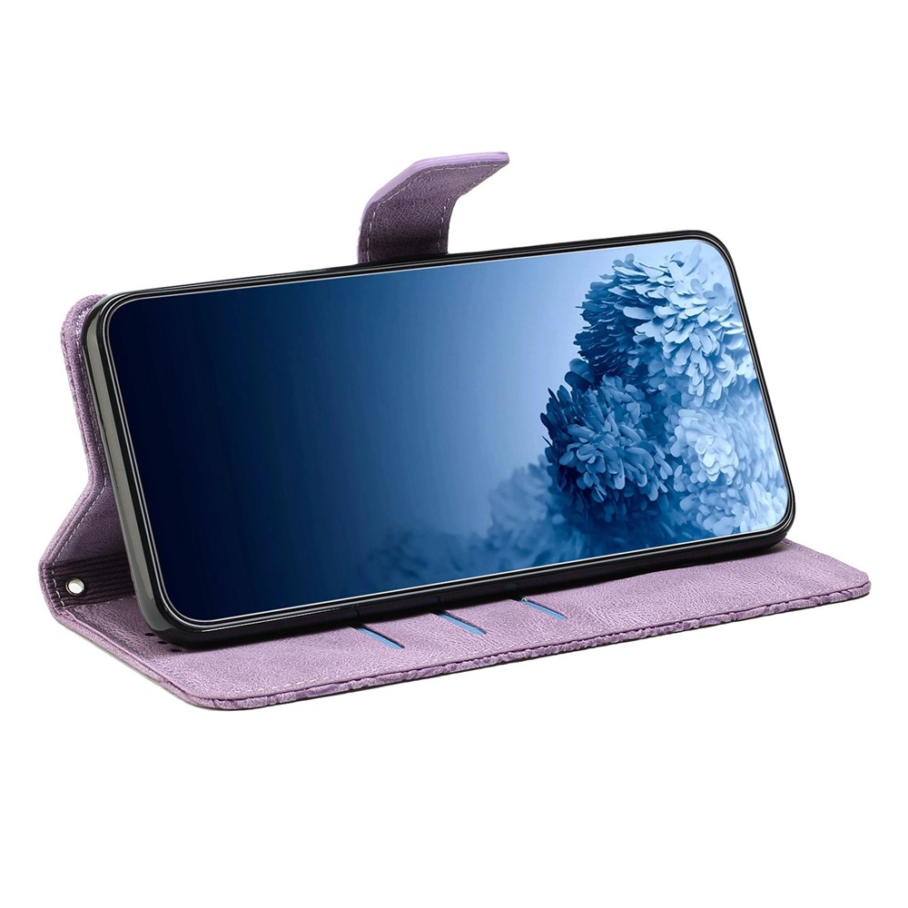 For Samsung Galaxy A52 5G/4G Magnetic Clasp PU Leather Stand Mandala Flower Imprinted Phone Case Shockproof Mobile Phone Wallet Cover - Purple-3