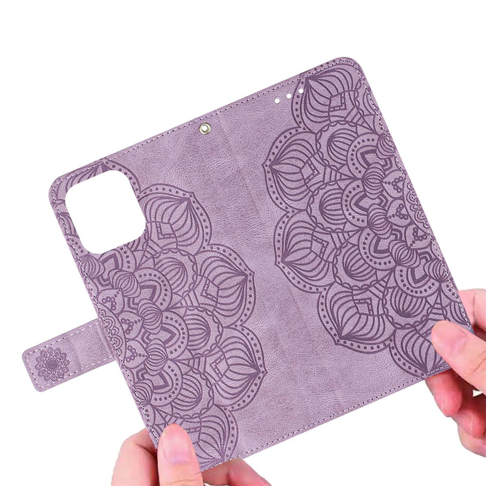 For Samsung Galaxy A52 5G/4G Magnetic Clasp PU Leather Stand Mandala Flower Imprinted Phone Case Shockproof Mobile Phone Wallet Cover - Purple-4