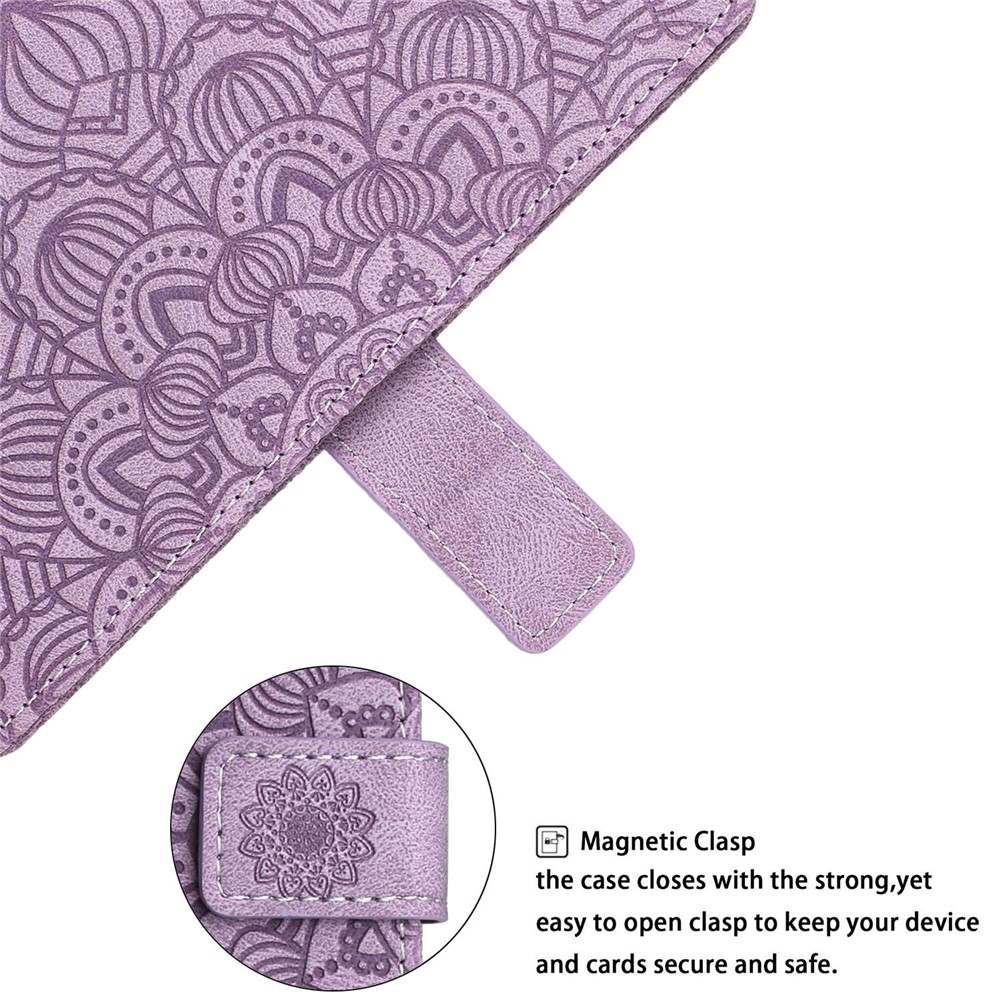 For Samsung Galaxy A52 5G/4G Magnetic Clasp PU Leather Stand Mandala Flower Imprinted Phone Case Shockproof Mobile Phone Wallet Cover - Purple-6