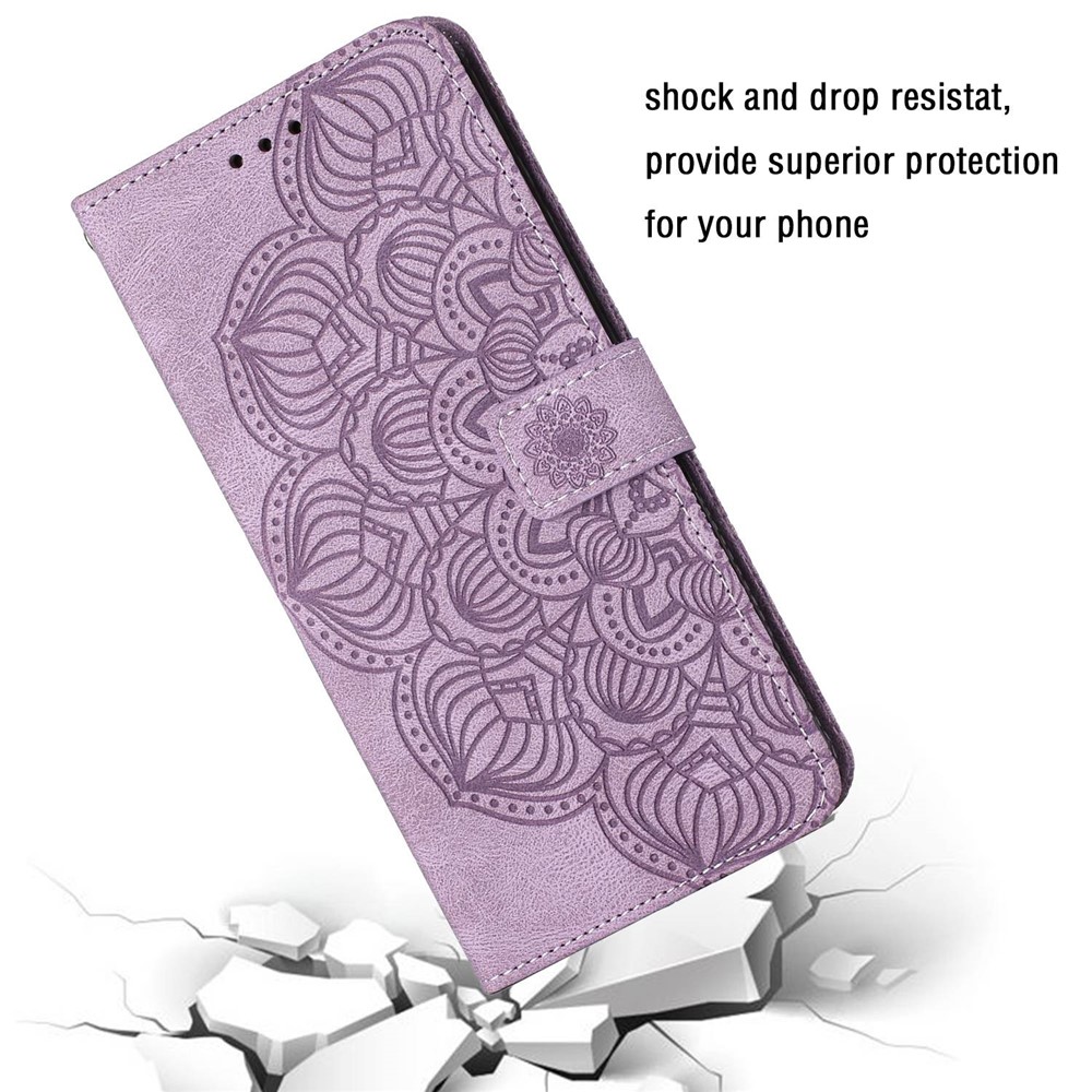 For Samsung Galaxy A52 5G/4G Magnetic Clasp PU Leather Stand Mandala Flower Imprinted Phone Case Shockproof Mobile Phone Wallet Cover - Purple-7