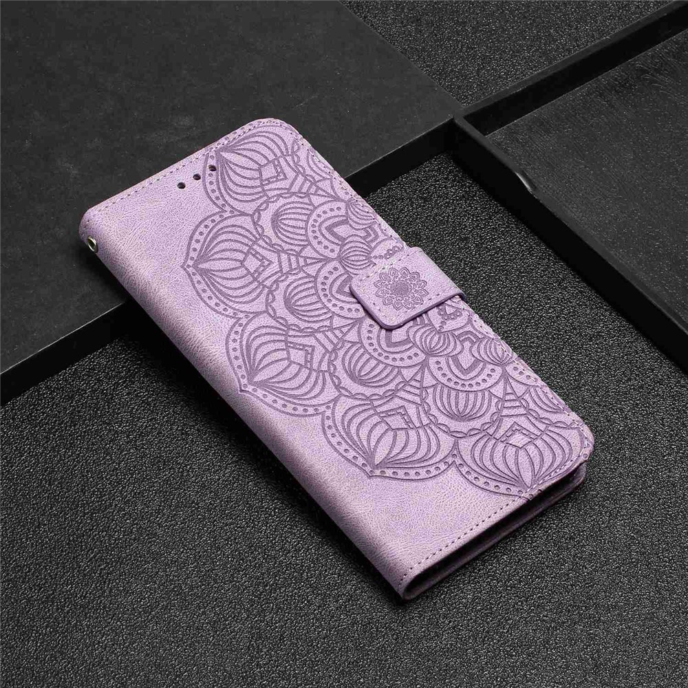 For Samsung Galaxy A52 5G/4G Magnetic Clasp PU Leather Stand Mandala Flower Imprinted Phone Case Shockproof Mobile Phone Wallet Cover - Purple-8