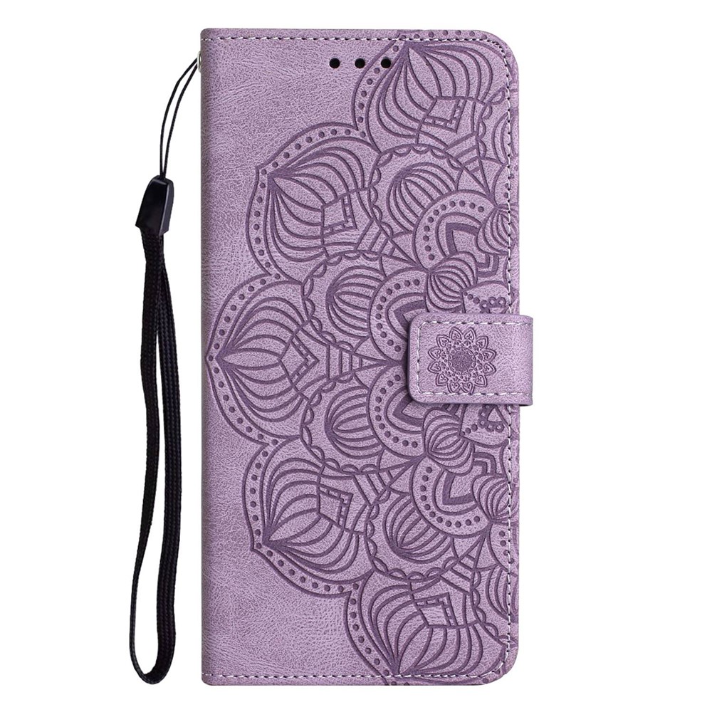 For Samsung Galaxy A52 5G/4G Magnetic Clasp PU Leather Stand Mandala Flower Imprinted Phone Case Shockproof Mobile Phone Wallet Cover - Purple-9