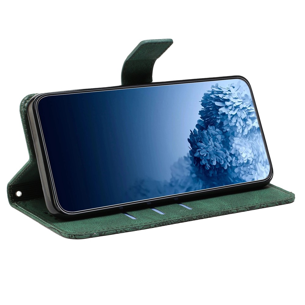 Mandala Flower Imprinted Phone Case for Samsung Galaxy S22 Ultra 5G, PU Leather Stand Wallet Full Protection Cover - Green-3