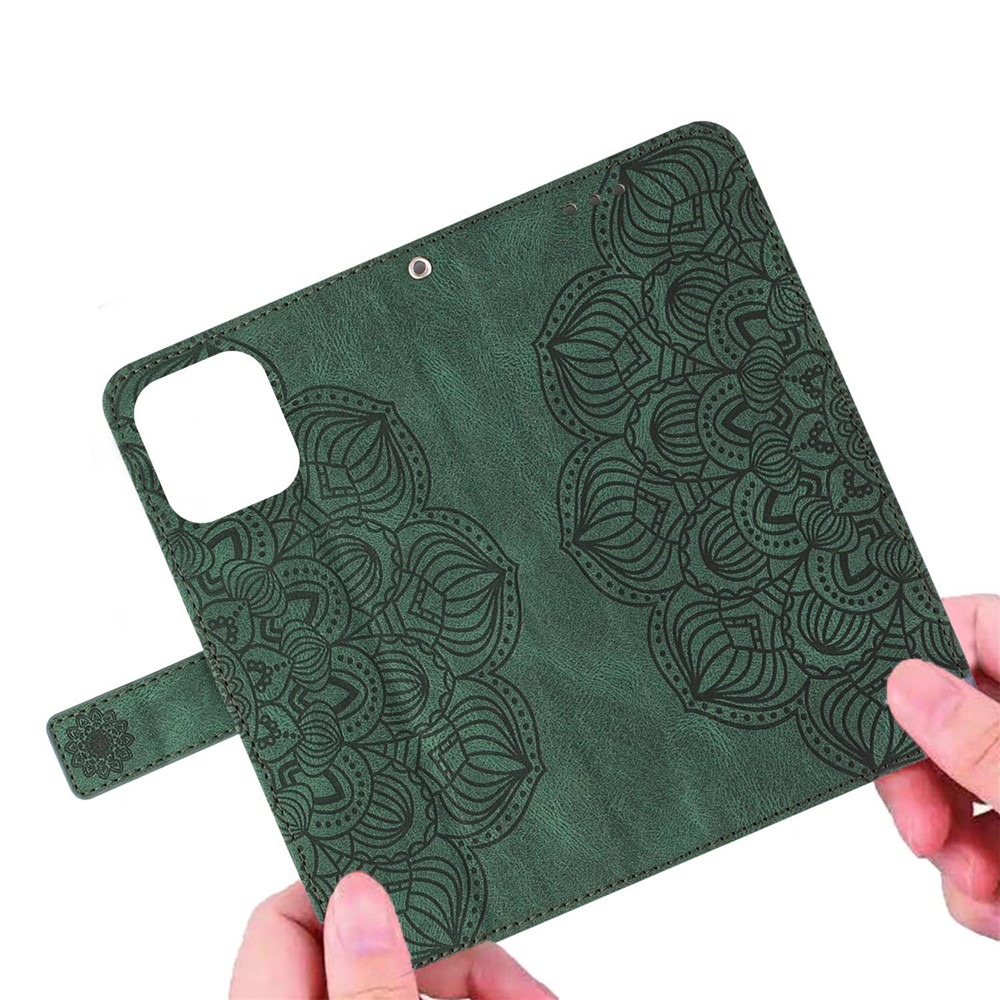 Mandala Flower Imprinted Phone Case for Samsung Galaxy S22 Ultra 5G, PU Leather Stand Wallet Full Protection Cover - Green-4