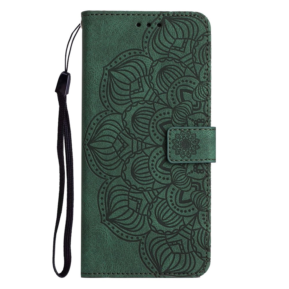 Mandala Flower Imprinted Phone Case for Samsung Galaxy S22 Ultra 5G, PU Leather Stand Wallet Full Protection Cover - Green-9