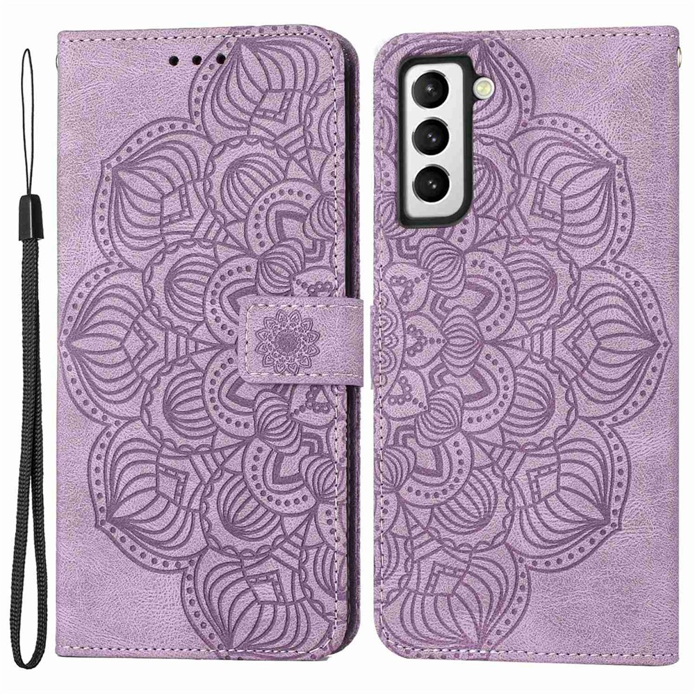 For Samsung Galaxy S22+ 5G Anti-scratch Magnetic Clasp PU Leather Phone Case Stand Mandala Flower Imprinted Phone Wallet Cover - Purple-1