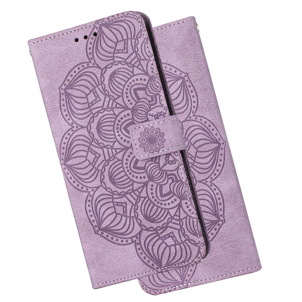 For Samsung Galaxy S22+ 5G Anti-scratch Magnetic Clasp PU Leather Phone Case Stand Mandala Flower Imprinted Phone Wallet Cover - Purple-11