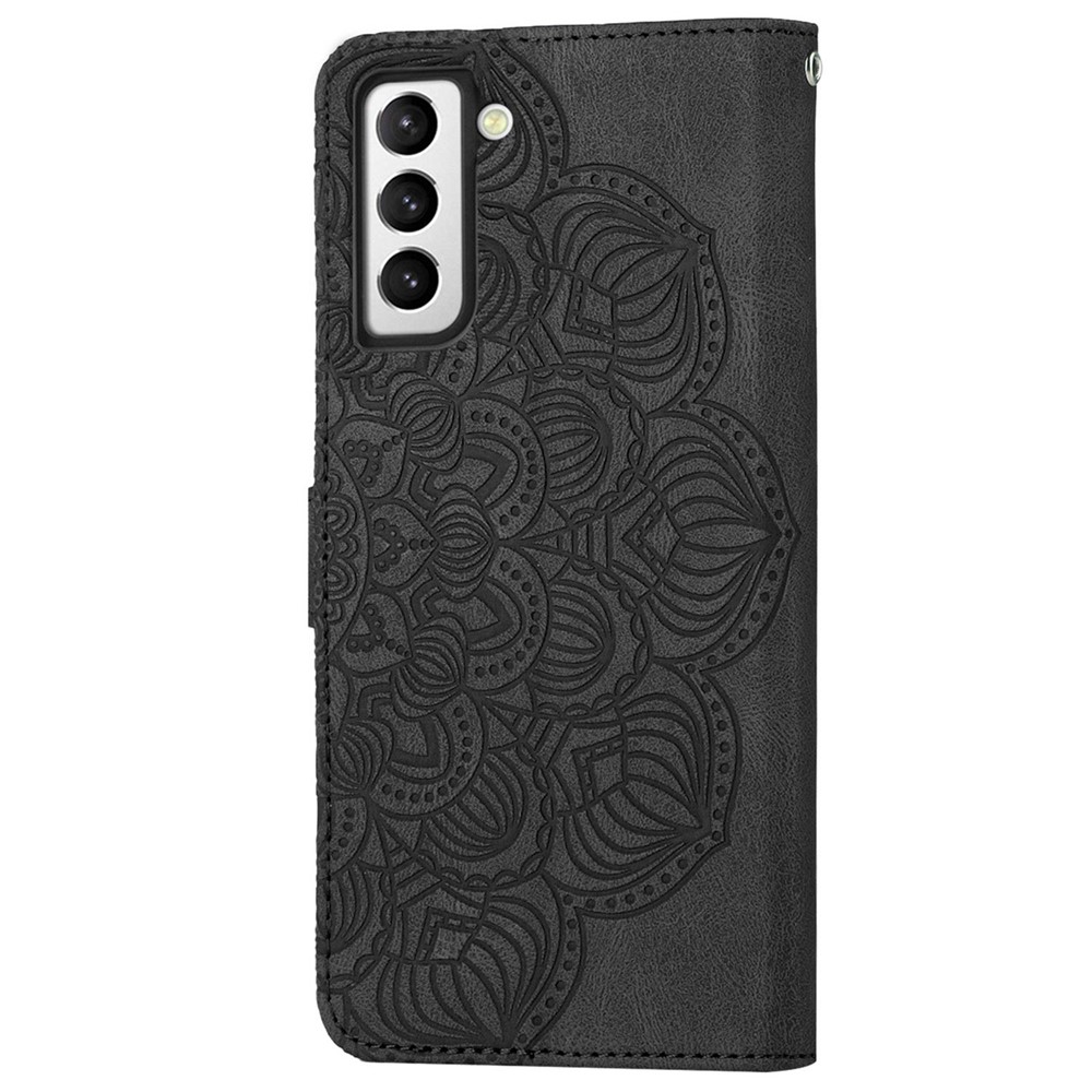 For Samsung Galaxy S22 5G Stand Wallet Phone Case PU Leather Imprinting Mandala Flower Protective Cover - Black-10