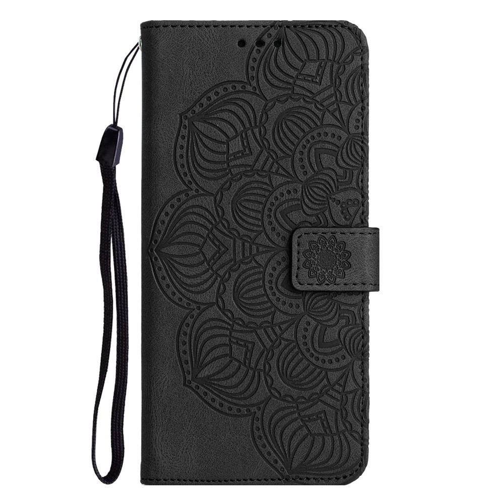 For Samsung Galaxy S22 5G Stand Wallet Phone Case PU Leather Imprinting Mandala Flower Protective Cover - Black-9