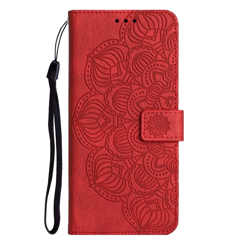 For Samsung Galaxy A22 5G (EU Version) PU Leather Wallet Case Mandala Flower Imprinted Folio Flip Stand Phone Cover - Red-9