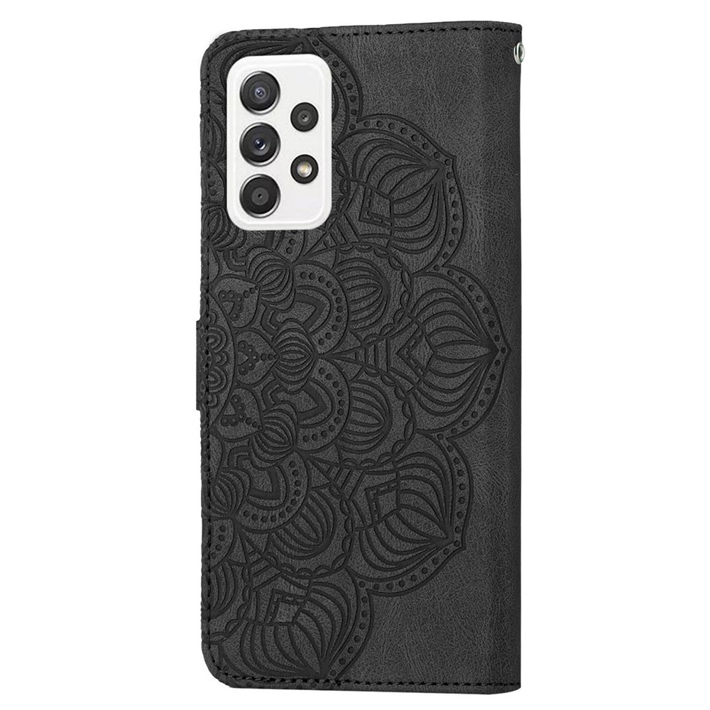 Drop-proof Leather Case for Samsung Galaxy A73 5G, Mandala Flower Imprinted Phone Stand Wallet Flip Cover - Black-10