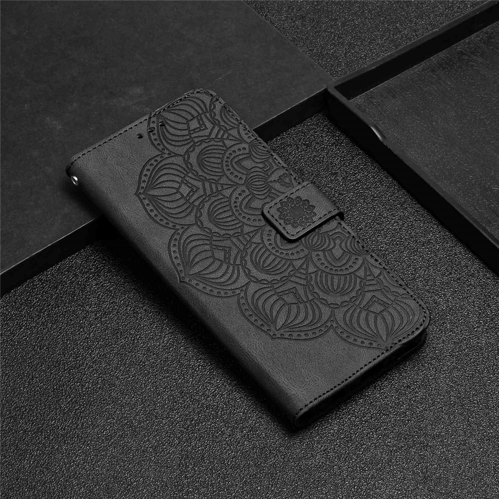 Drop-proof Leather Case for Samsung Galaxy A73 5G, Mandala Flower Imprinted Phone Stand Wallet Flip Cover - Black-8