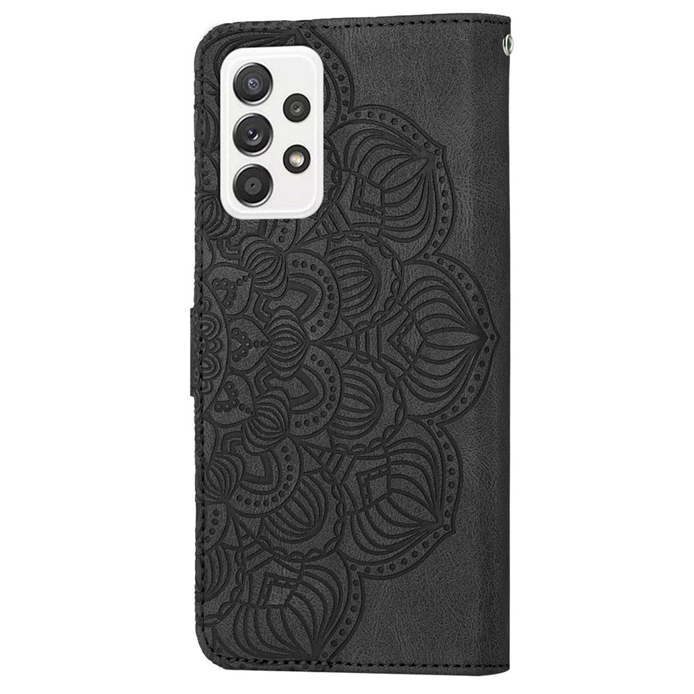 For Samsung Galaxy A33 5G Magnetic Clasp PU Leather Stand Mandala Flower Imprinted Phone Case Wallet Cover - Black-10