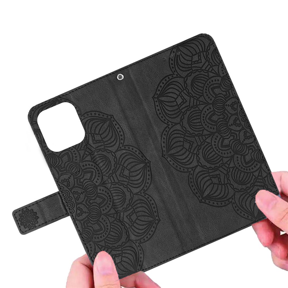 For Samsung Galaxy A33 5G Magnetic Clasp PU Leather Stand Mandala Flower Imprinted Phone Case Wallet Cover - Black-4