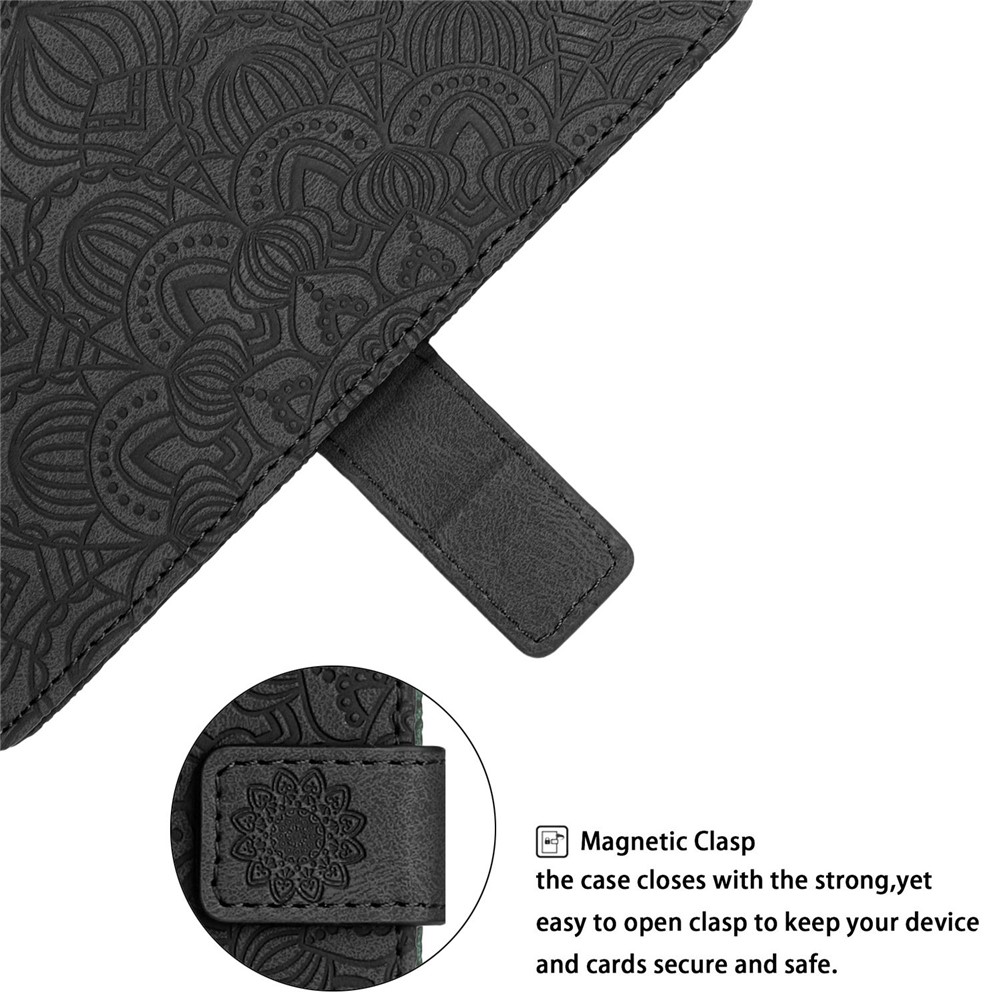 For Samsung Galaxy A33 5G Magnetic Clasp PU Leather Stand Mandala Flower Imprinted Phone Case Wallet Cover - Black-6
