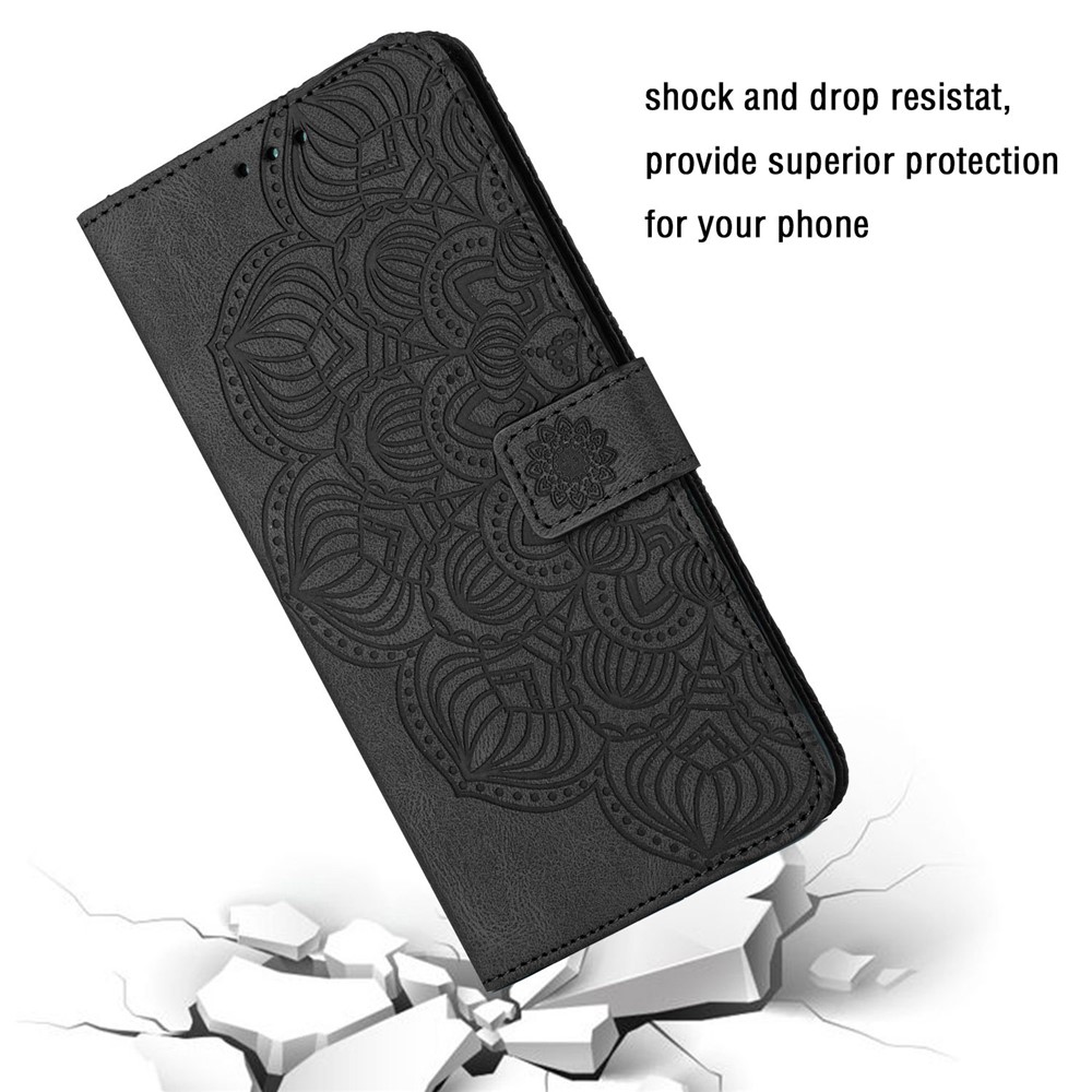 For Samsung Galaxy A33 5G Magnetic Clasp PU Leather Stand Mandala Flower Imprinted Phone Case Wallet Cover - Black-7