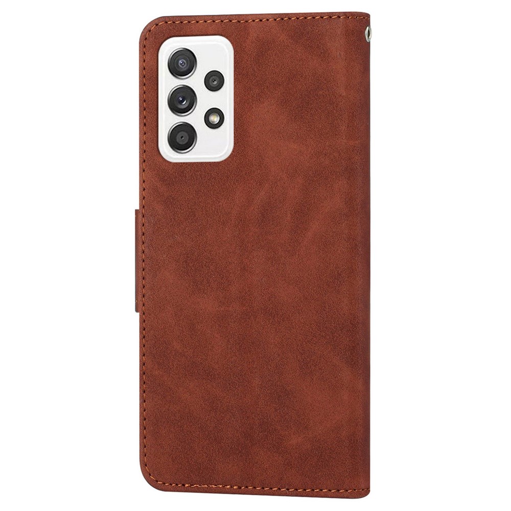 For Samsung Galaxy A73 5G Solid Color Shockproof Leather Phone Case Viewing Stand Protective Phone Cover - Brown-9