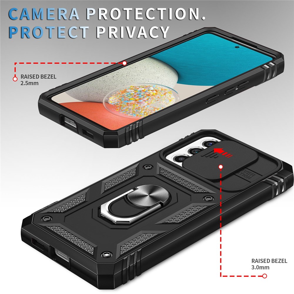 For Samsung Galaxy A53 5G Built-in Kickstand Sliding Camera Cover PC+TPU Phone Case Shockproof Cover with Card Clot - Black-4
